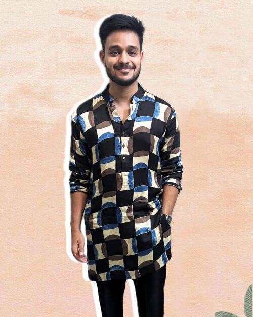 Ajrak Printed Black Kurta Set