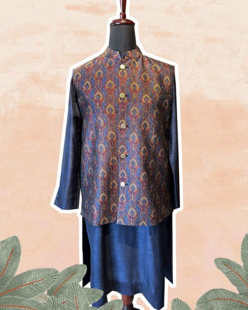 Deep Blue Pashmina Bundi Jacket Set