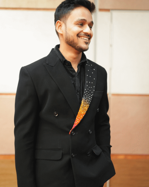 Black Suit With Embroidered Lapel Set