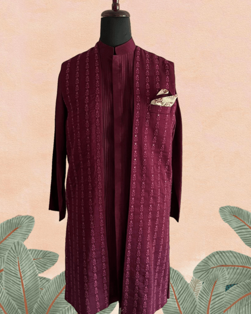 Long Embroidered Bundi Jacket Set