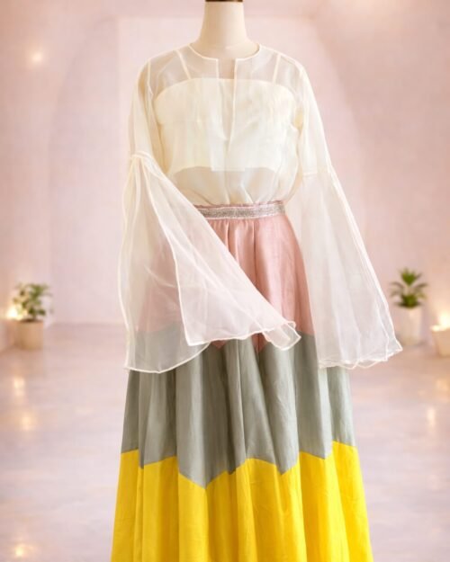 Ecru Shirt & Skirt Set