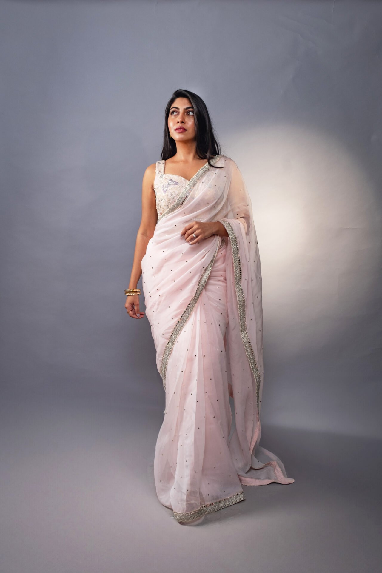 Baby Pink Orchid Saree - Image 2