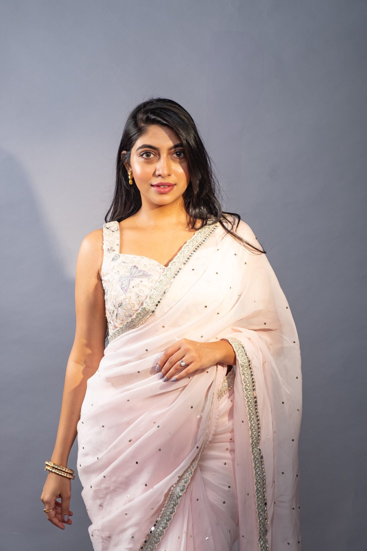 Baby Pink Orchid Saree - Image 3