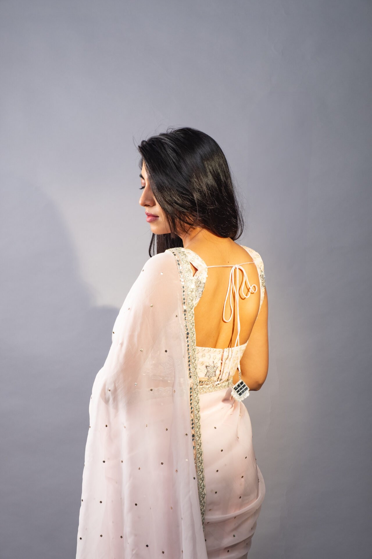 Baby Pink Orchid Saree - Image 4