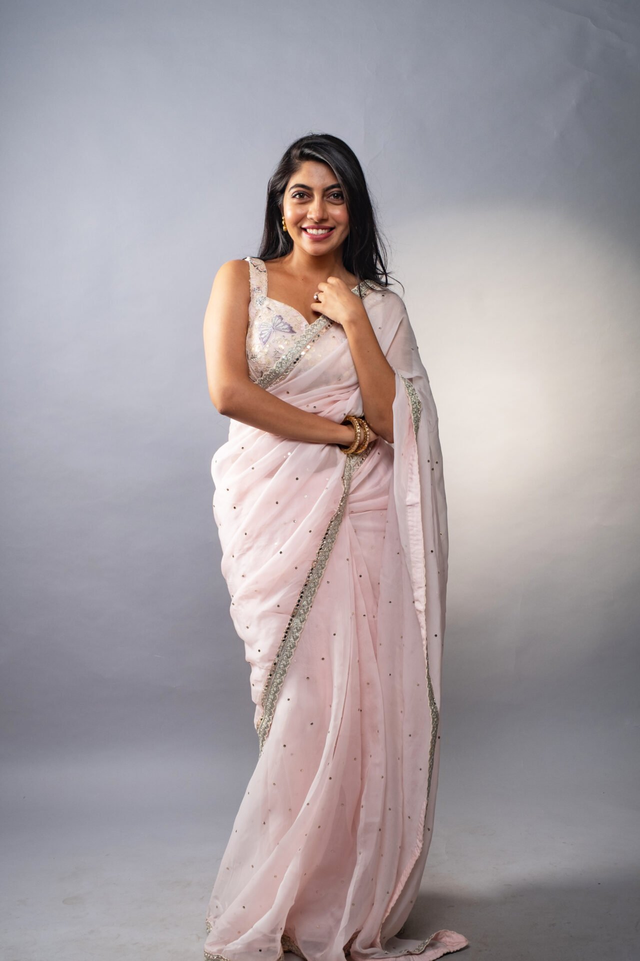 Baby Pink Orchid Saree - Image 5