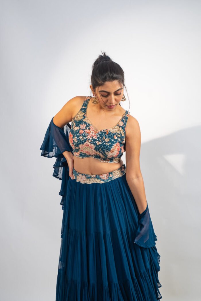 Teal Teired Lehenga Set - Image 7