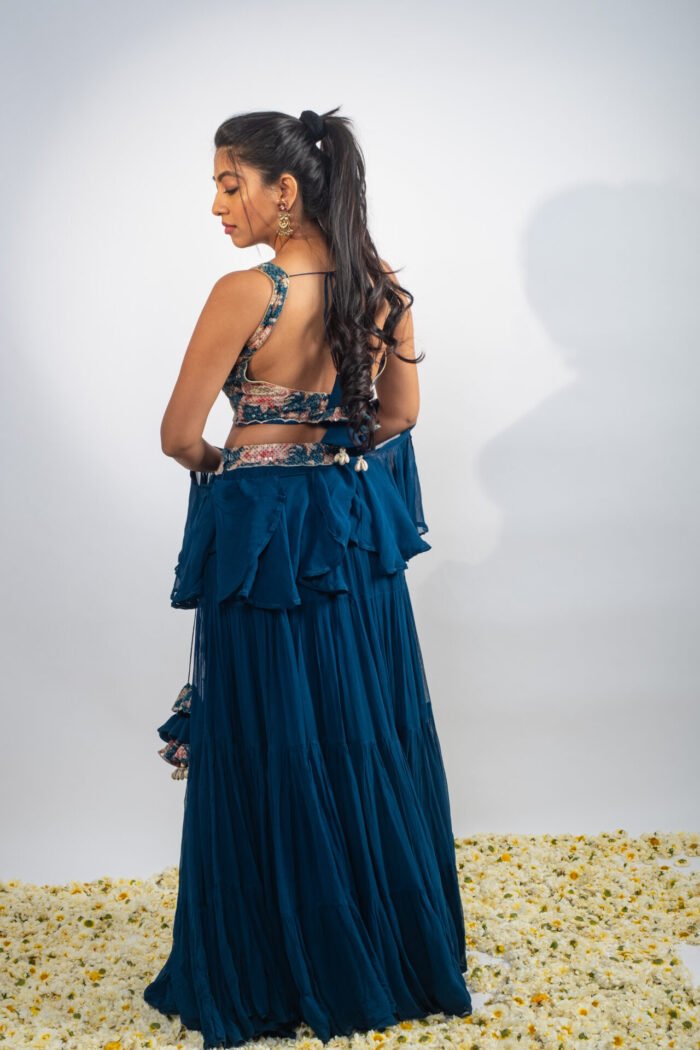 Teal Teired Lehenga Set - Image 4