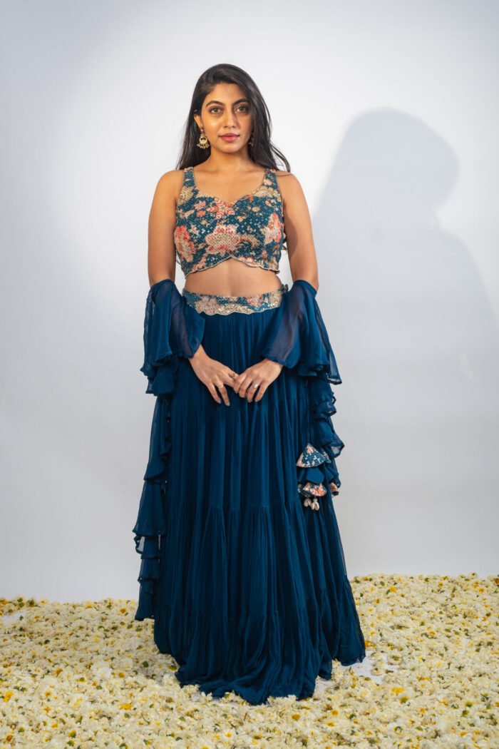 Teal Teired Lehenga Set - Image 2