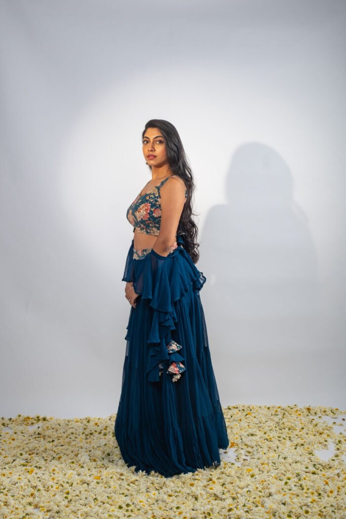 Teal Teired Lehenga Set - Image 6