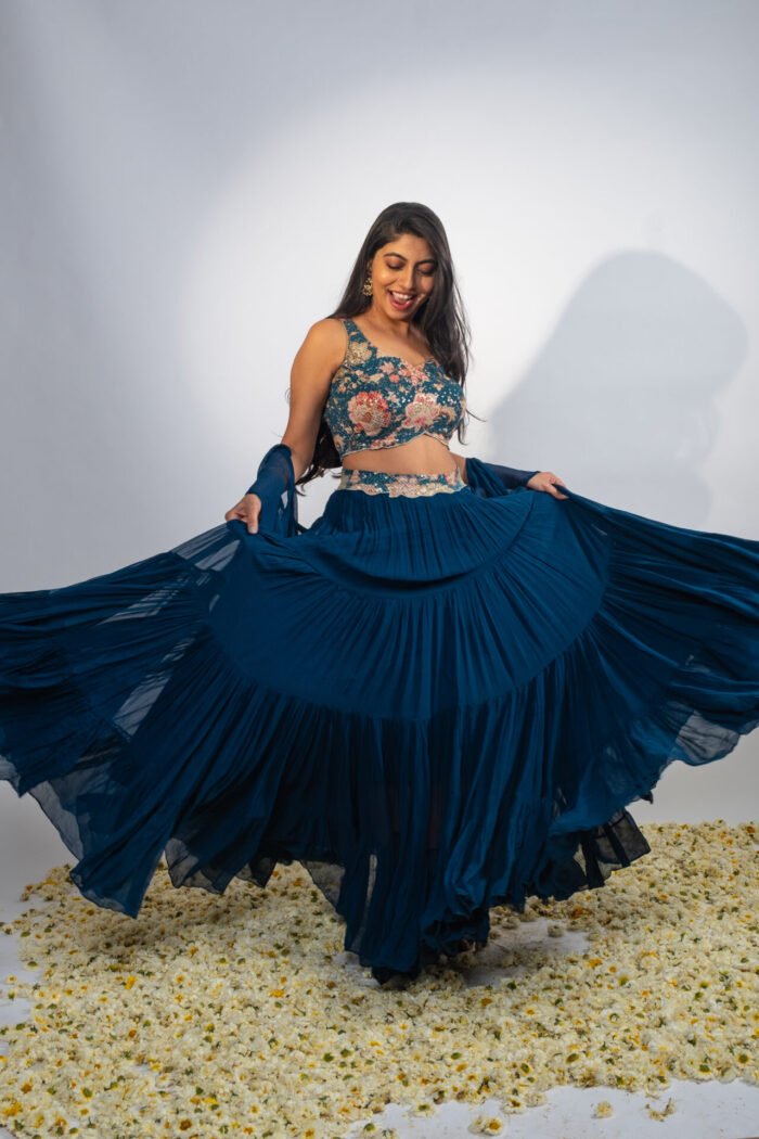 Teal Teired Lehenga Set