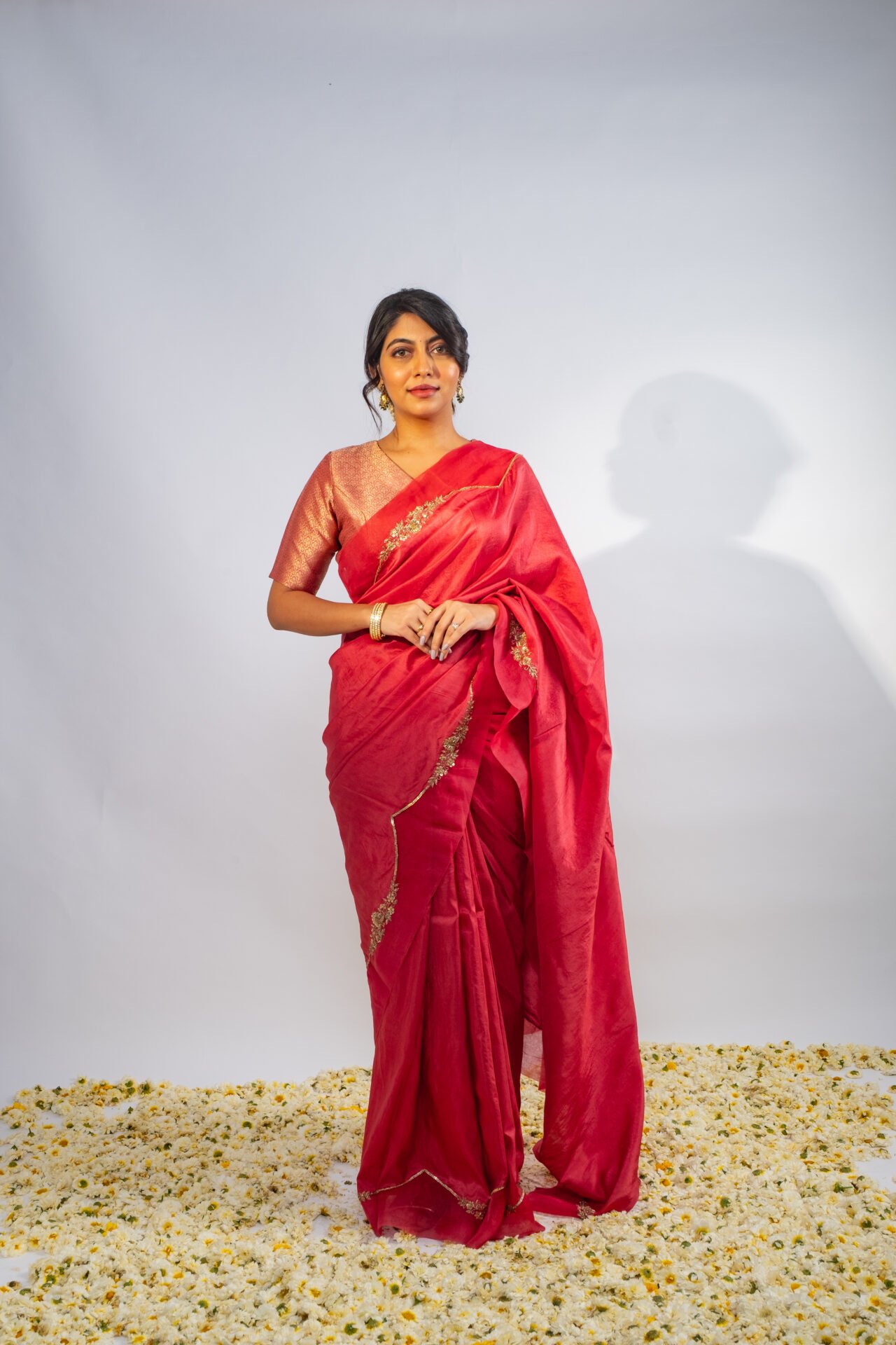 Tomato Red Scallop Saree - Image 4