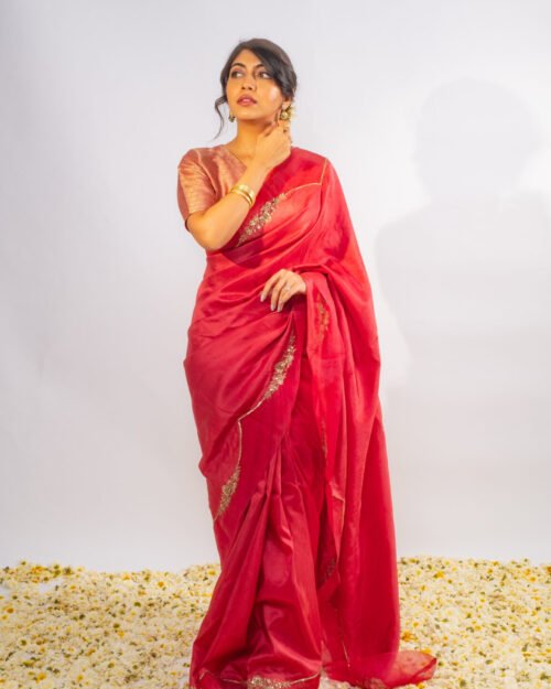 Tomato Red Scallop Saree