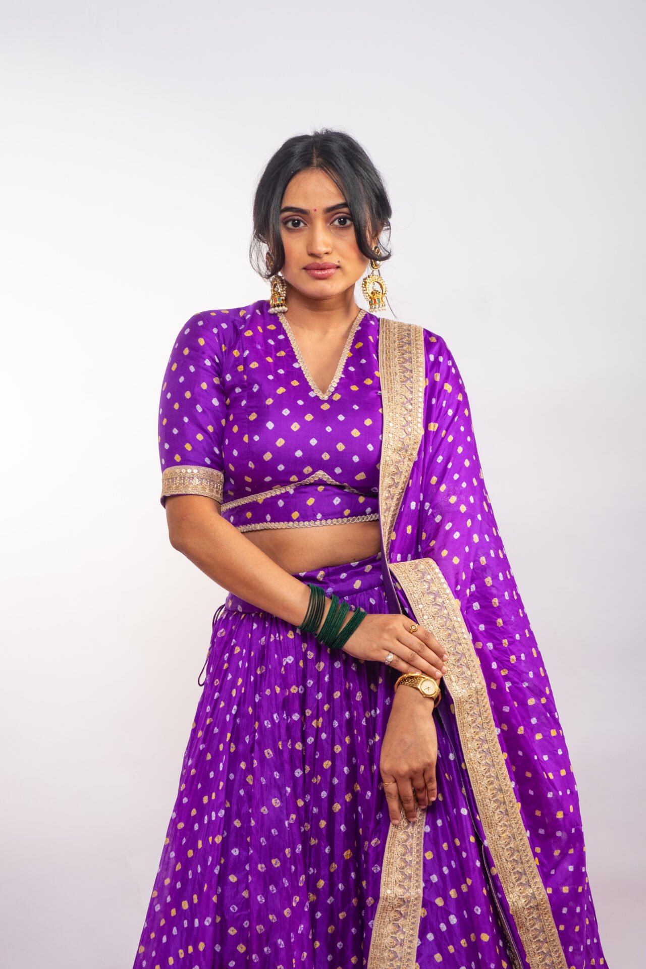 Purple Bandhej Lehenga Set - Image 3