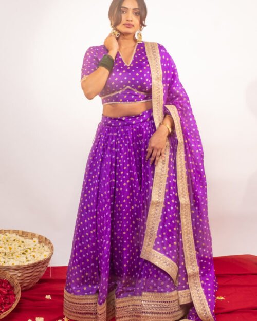Purple Bandhej Lehenga Set