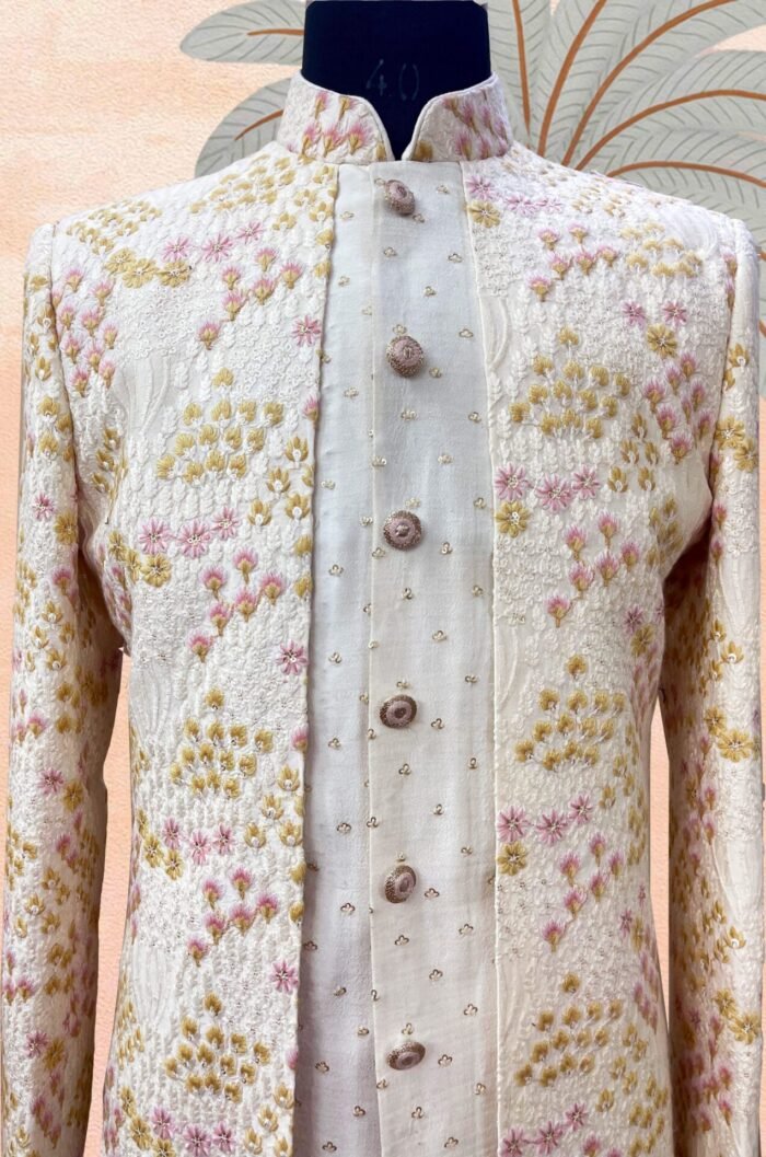 Ivory Double Layer Sherwani - Image 4