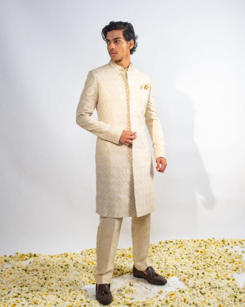 Stone Beige Chevron Sherwani
