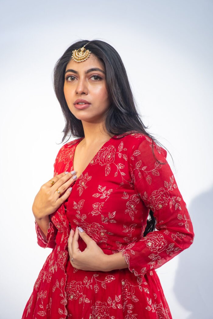 Red Peplum Sharara Set - Image 2