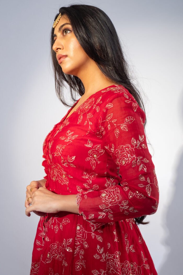 Red Peplum Sharara Set - Image 5