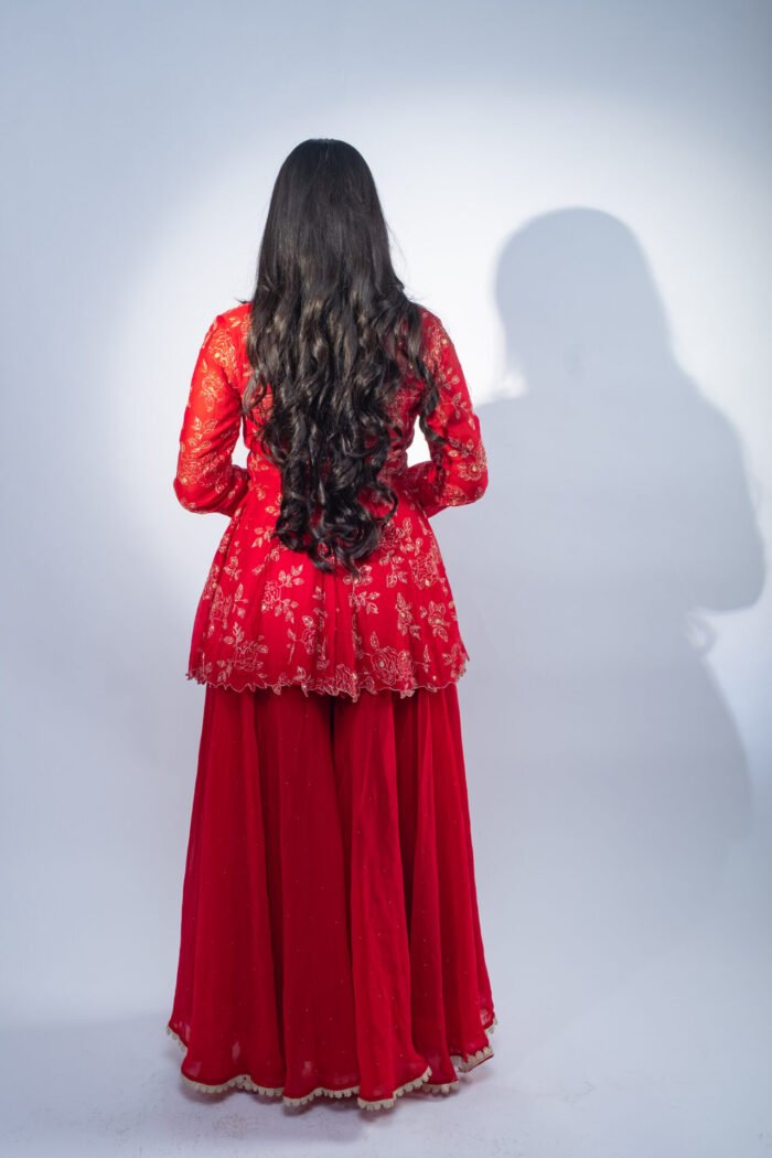 Red Peplum Sharara Set - Image 8
