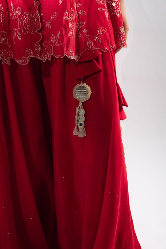 Red Peplum Sharara Set - Image 6