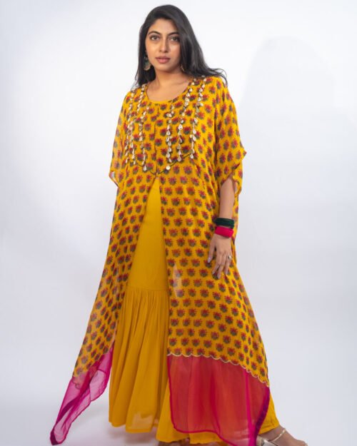 Yellow Printed Cape Sharara Set