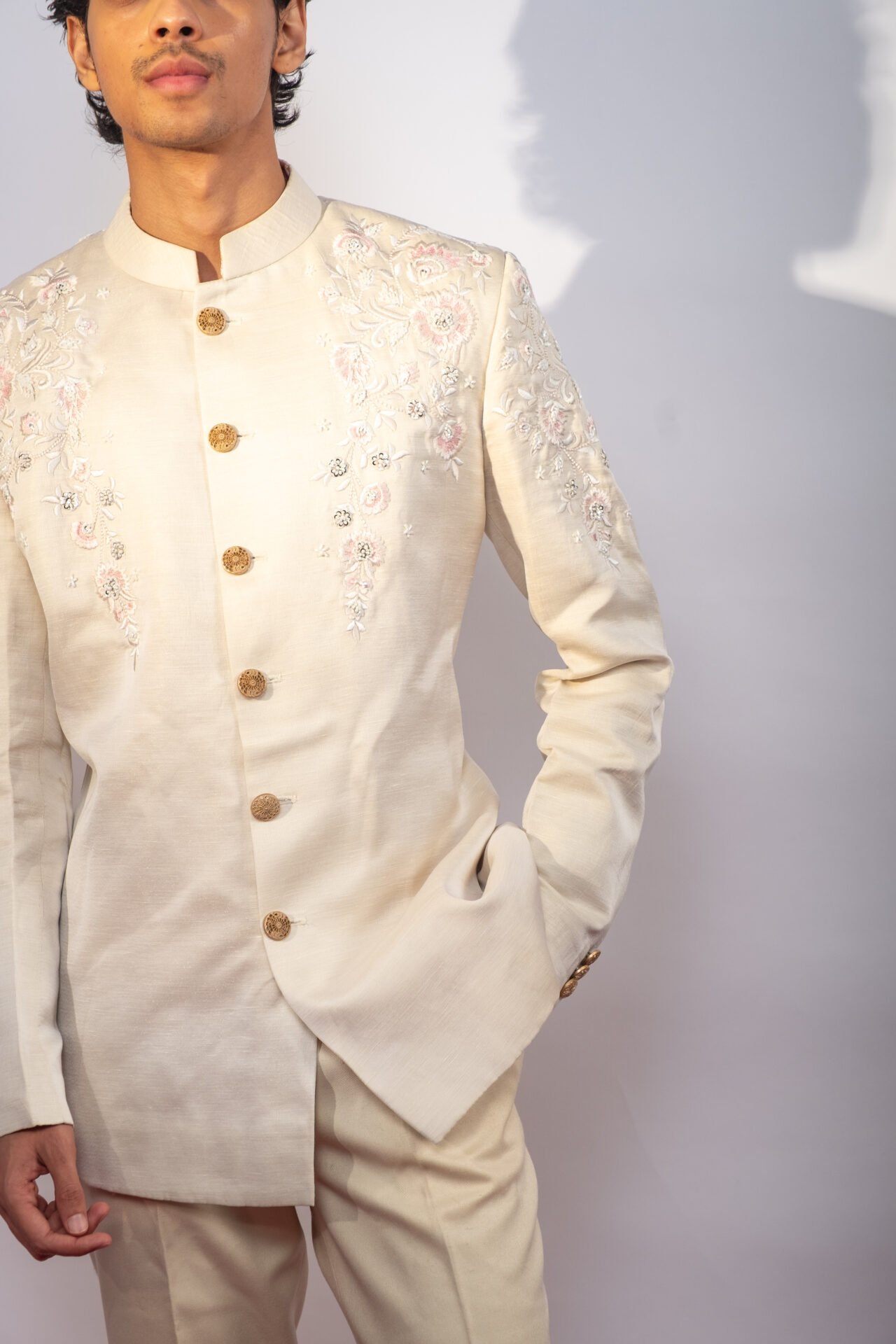 Ecru Embroidered Bandhgala - Image 3