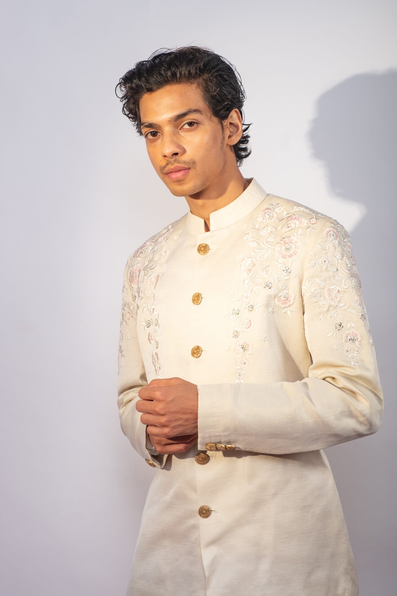 Ecru Embroidered Bandhgala - Image 2
