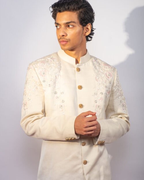 Ecru Embroidered Bandhgala