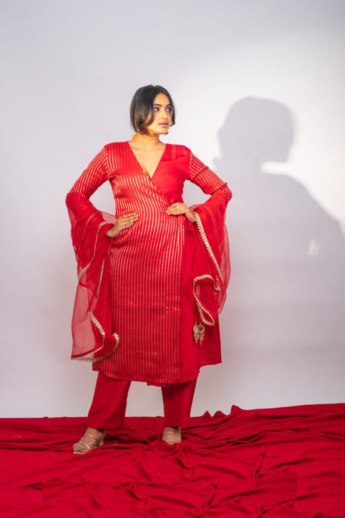Red Overlap Kurta Set